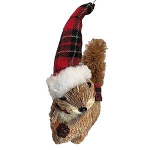 Sisel Bottlebrush Squirrel Plaid Hat & Scarf Christmas Decor Cabincore Wildlife